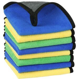 8 Pack Soft Microfiber With Hang Loop Car Cleaning Wipes 12" x 12" Multi